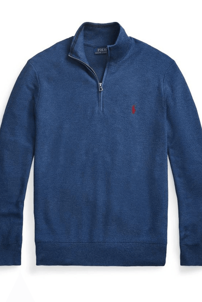 Mesh Knit Cotton Sweater with Half Zip