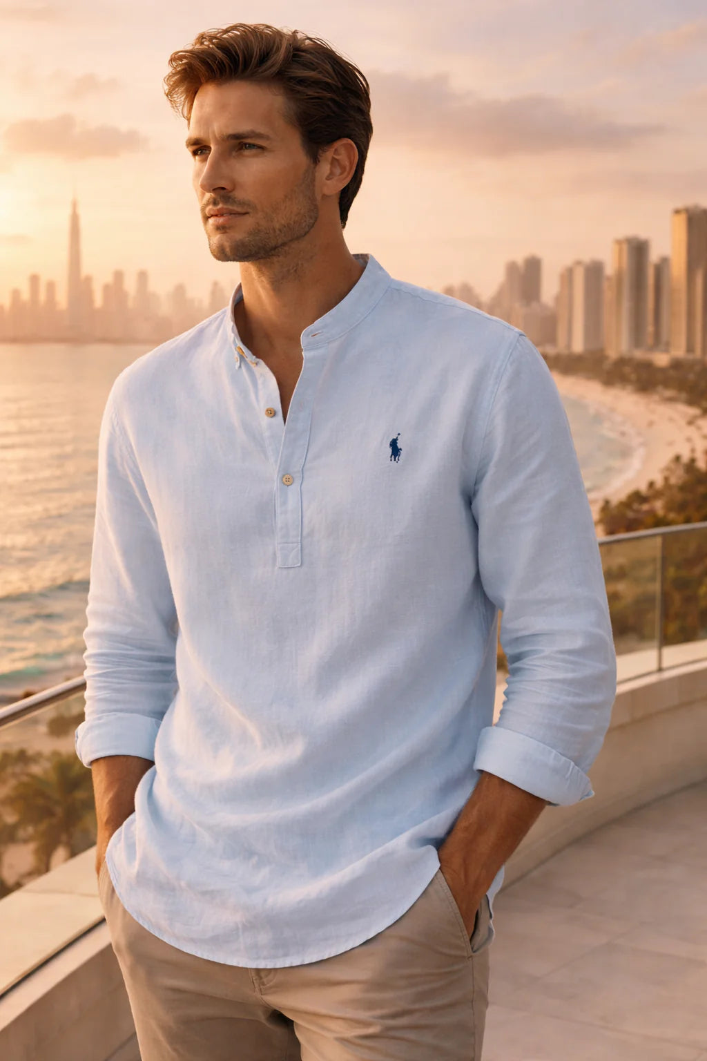 Classic Fit Linen Henley Shirt