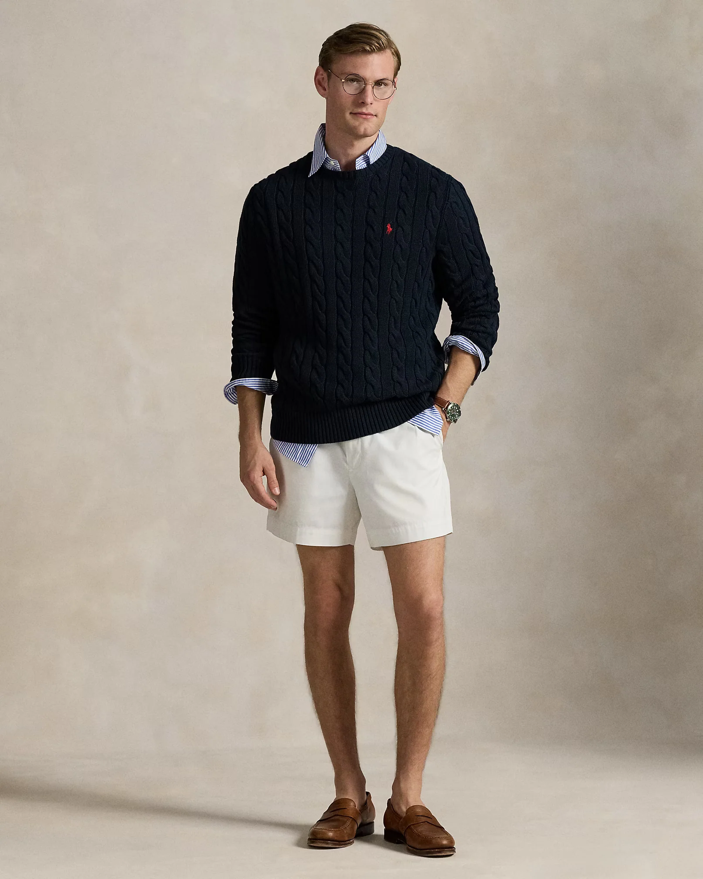 CABLE-KNIT SWEATER – NAVY BLUE